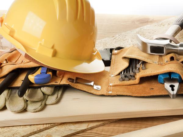 Construction tools and hard hat